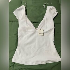 White V-Neck Cap Sleeve Top